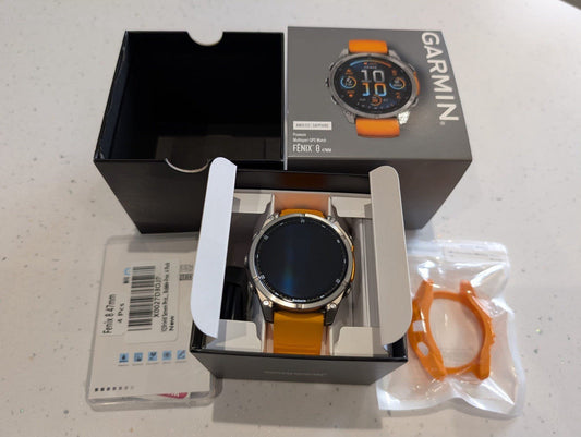 GARMIN Fenix 8 47 MM AMOLED Sapphire Watch (Orange) Worn Once + Extras